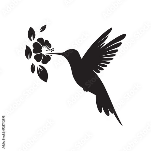 hummingbird sipping from flower vector silhouette clip art logo design illustration