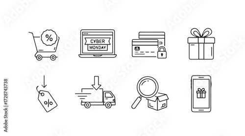 Sketchy icons for online shopping and e-commerce services delivery and gift vector