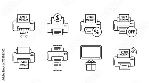 Set of printer icons showing printouts with offers discounts and gifts vector