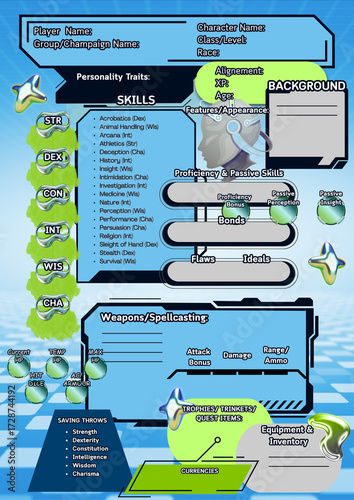 DND DUNGEONS AND DRAGONS RPG CHARACTER CREATING SHEET FRUTIGER AERO VIBES/ SPICE UP YOUR ADVENTURES AND CAMPAIGNS