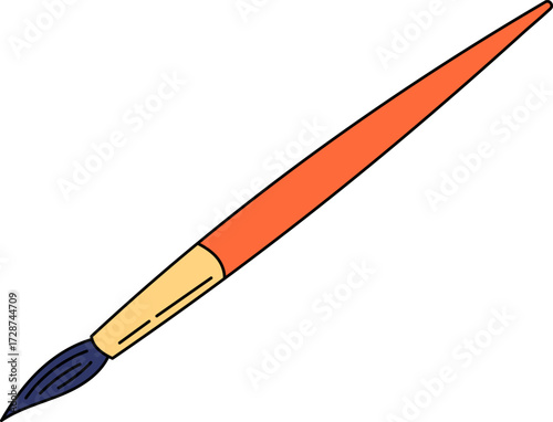 A cartoon paint brush with an orange handle and blue bristles