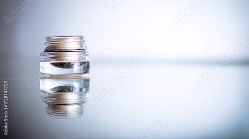 Cosmetic jar on reflective surface