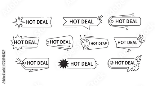 Set of hand drawn hot deal sale burst labels and badges for marketing promotions vector