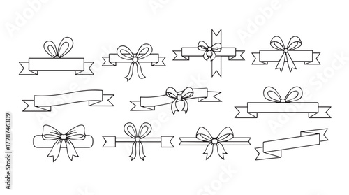 Collection of hand drawn decorative ribbons and bows for gifts celebrations and design elements vector