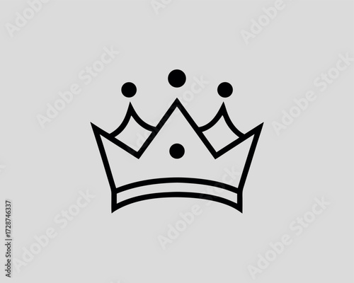 Vector art of simple black line art crown icon with three points and a central dot, on a light gray background