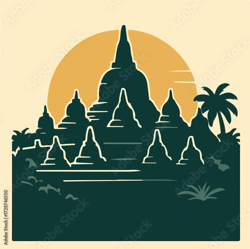 Borobudur Temple Yogyakarta — Ancient Buddhist Stupas Illustration