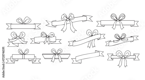 Collection of hand drawn ribbon and bow elements for declarative design projects vector