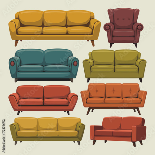 Assortment of Vintage Style Sofas and Armchairs in Warm Tones couch furniture