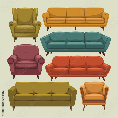 Collection of vintage style armchairs and sofas in various colors couch furniture