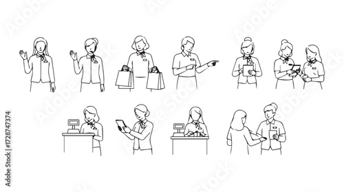 Sketchy hand drawn figures depicting various actions and professions in simple line art vector