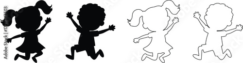 Children Silhouettes .Profile and people silhouette collection. User profile symbol. Group of people or group of users collection. Perfect can use in demographic, social media, and team