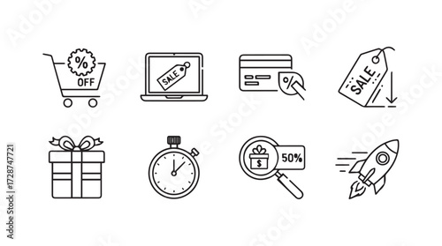 Set of discount shopping and sale icons with retail business concepts for promotions vector
