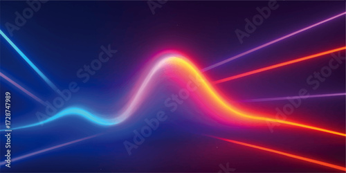 Abstract glowing blue light waves in motion across a dark space backdrop create a dynamic energy design
