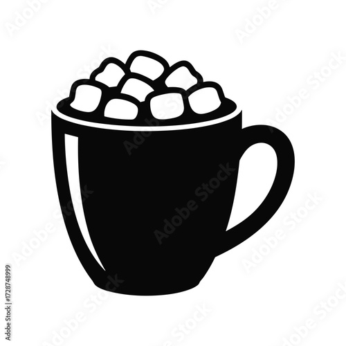 Simple icon of a mug filled with marshmallows for hot cocoa or coffee drinks