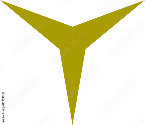 A golden stylized threepointed star on a white background