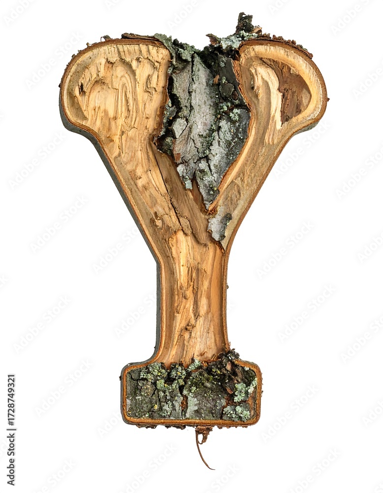 Fototapeta premium Capital letter Y crafted from tree trunk
