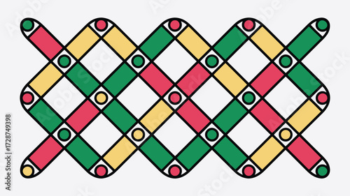 Colorful geometric pattern with interwoven rectangles and circles on a white background design art