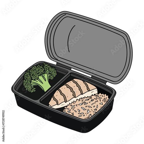 Healthy meal in a black takeaway container