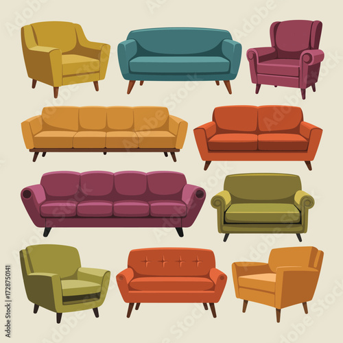Variety of Retro Sofas and Armchairs in a Palette of Colors couch furniture