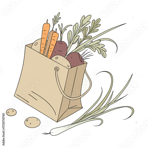 Paper bag with fresh vegetables
