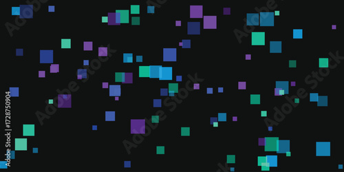 Colorful squares floating in dark space abstract geometric background design