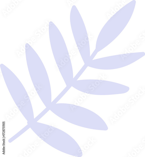 A light purple branch with six oval leaves against a white background