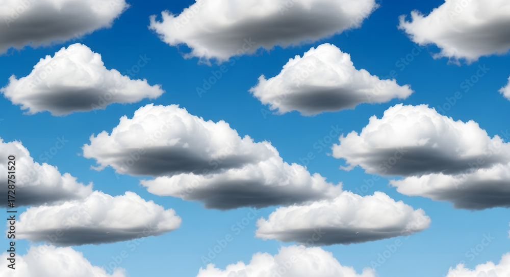 Fototapeta premium A vibrant blue sky filled with fluffy, white cumulus clouds, creating a repeating pattern.
