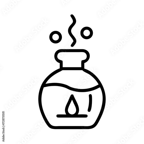 Aromatherapy essential oil bottle with steam and drop symbol  