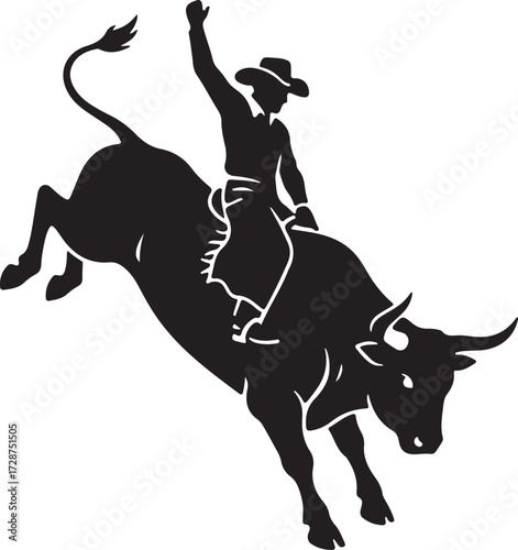 Cowboy Bull Riding Silhouette  Classic Rodeo Vector Illustration