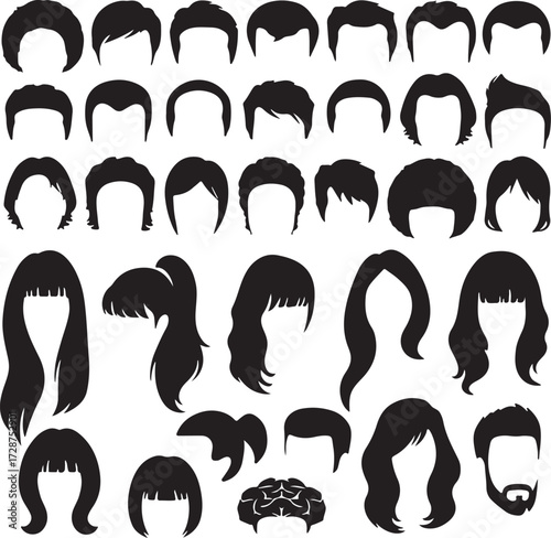 Hairstyles Silhouette Collection Men's and Women's Haircut Icon Set