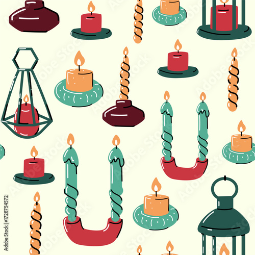 Vector seamless pattern with candles. Scandinavian style pattern. Cute modern stylish print for textile, fabrics, dress for kids.