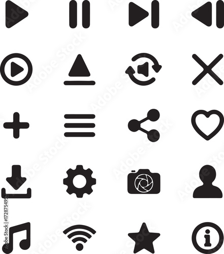 Media Player and UI Icon Set Basic Web and App Navigation Symbols