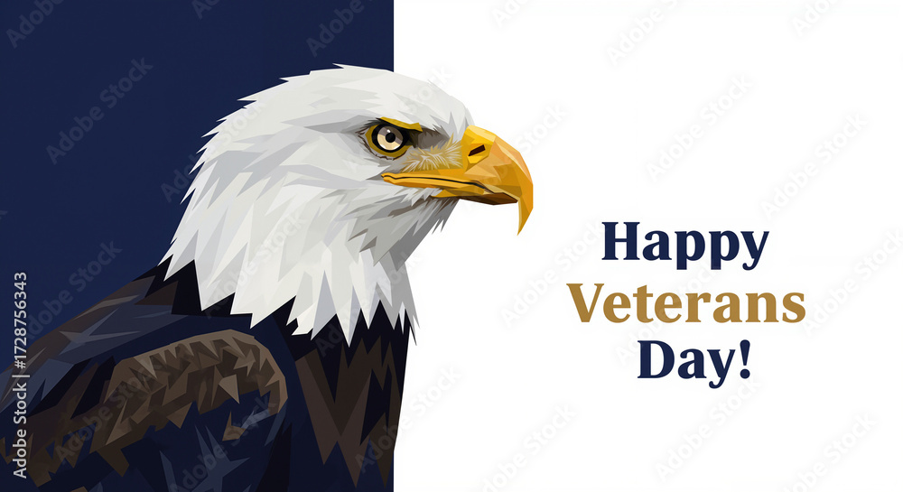 Fototapeta premium Bald eagle illustration with Happy Veterans Day message