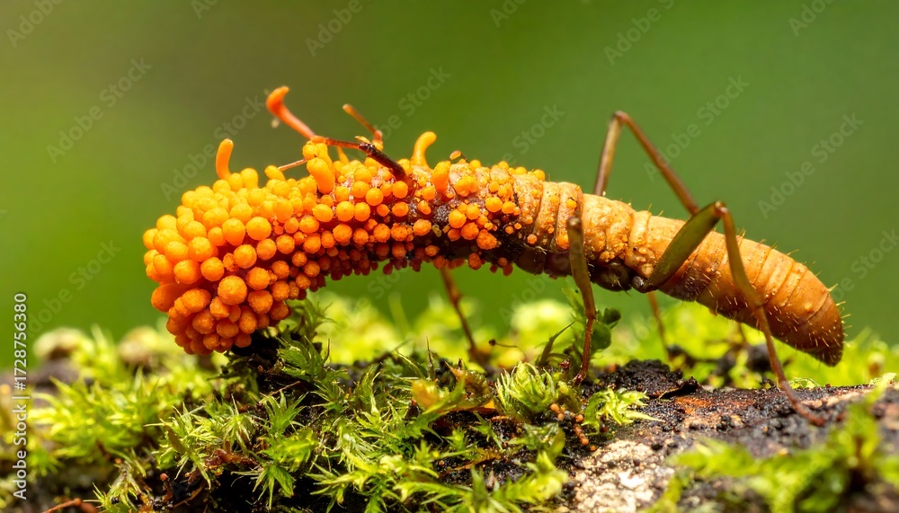 Fototapeta premium Orange fungus on mossy log