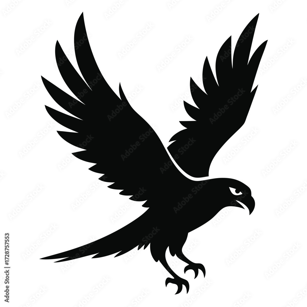 Fototapeta premium Black Silhouette of a Falcon in Flight with Wings Open and Talons Forward hawk bird