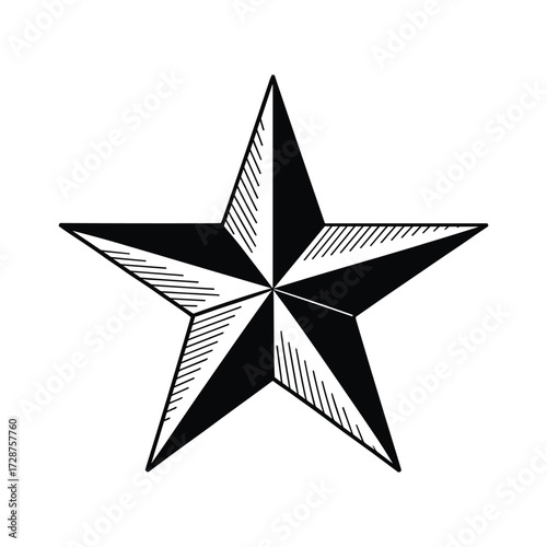 Classic five-pointed star symbol with bold black and white shading and etched texture