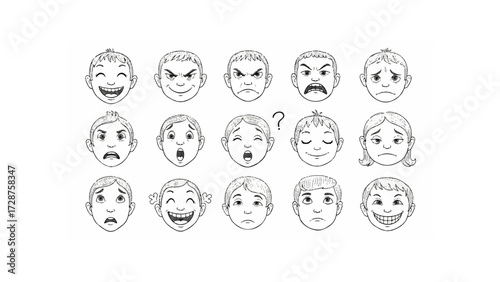 Illustration depicting a variety of human facial expressions showcasing different emotions and feelings