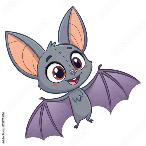 Halloween Cute Cartoon Bat Smiling Isolated on Transparent Background