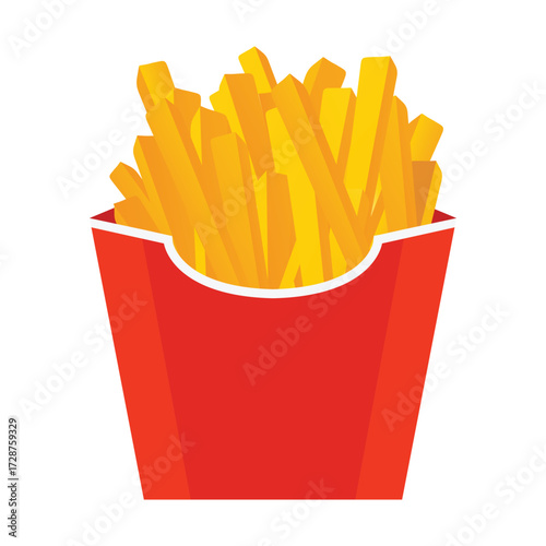French fries in a takeaway packet flat vector illustration on white background