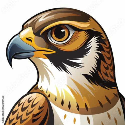 Detailed Illustration of a Falcon's Head in Profile with Brown and White Feathers hawk bird