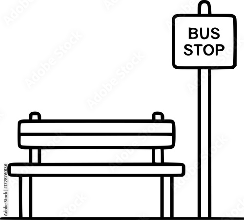 Minimalist bus stop icon with bench and sign in linear style