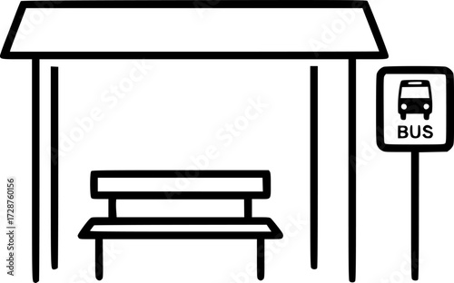 Minimalist bus stop icon with bench and sign in linear style