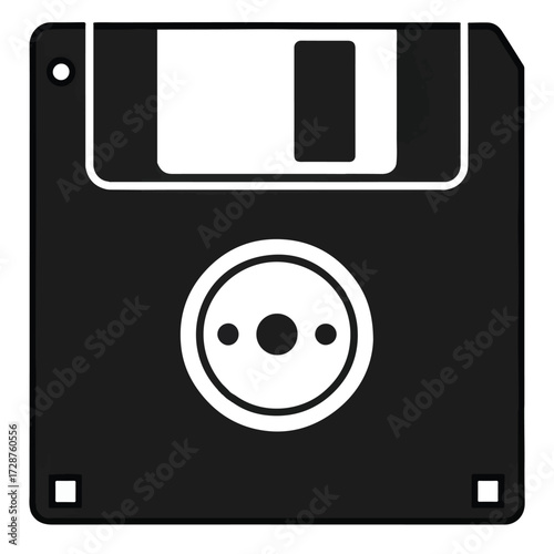 Floppy Disk Vector Icon, Retro 3.5 Inch Data Storage Media Silhouette, 