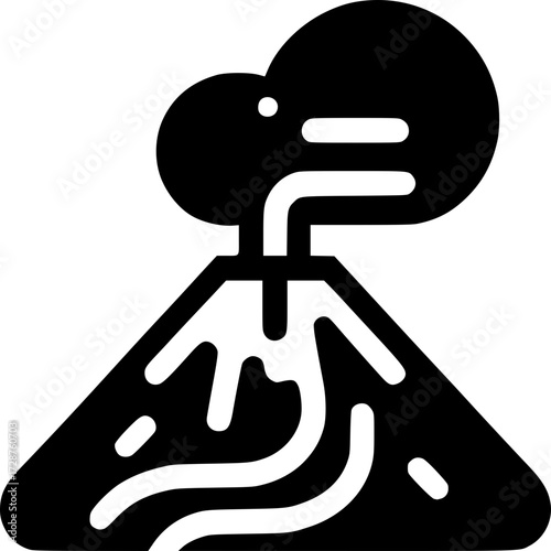 Volcanic Eruption Silhouette: A graphic silhouette of a powerful volcanic eruption, with swirling smoke and molten lava, symbolizes nature's raw power and geological dynamism.