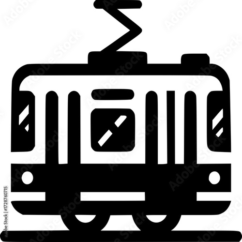 Modern City Transportation: A simplified, stylized vector graphic of a classic tramcar, capturing the essence of urban transit.