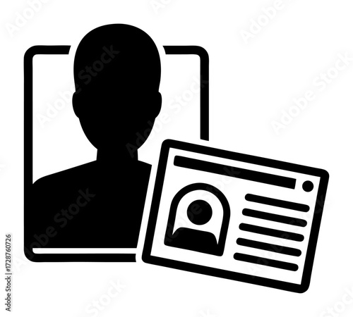 Vector art of silhouette of a person and an identification card, representing personal identity, verification, and access control