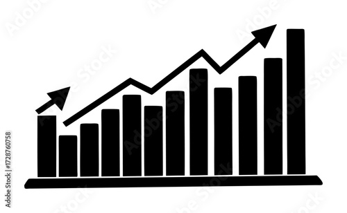 Vector art of bar chart with an upward trending arrow, representing business growth and financial success
