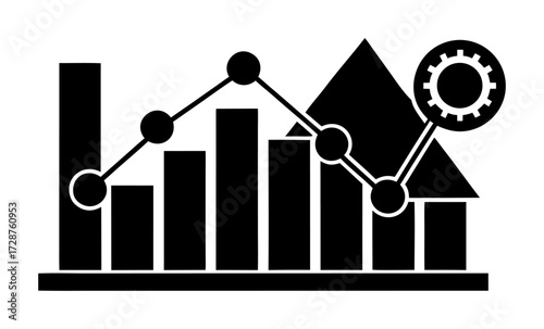 Vector art of a black and illustration of a bar chart and line graph, isolated a, representing data analysis and business growth
