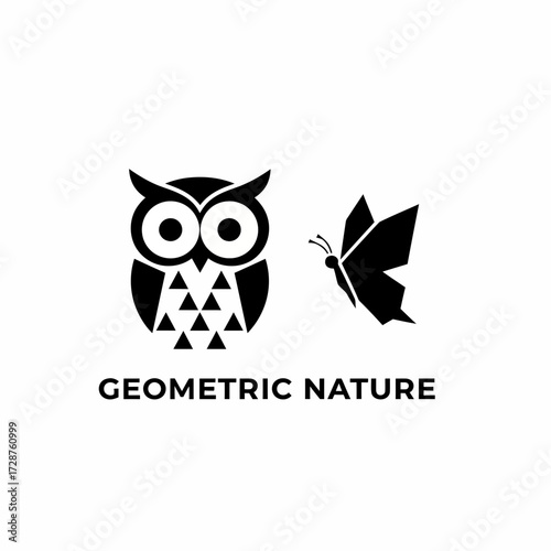 Geometric owl and butterfly vector illustration scalable eps icon for nature design vector