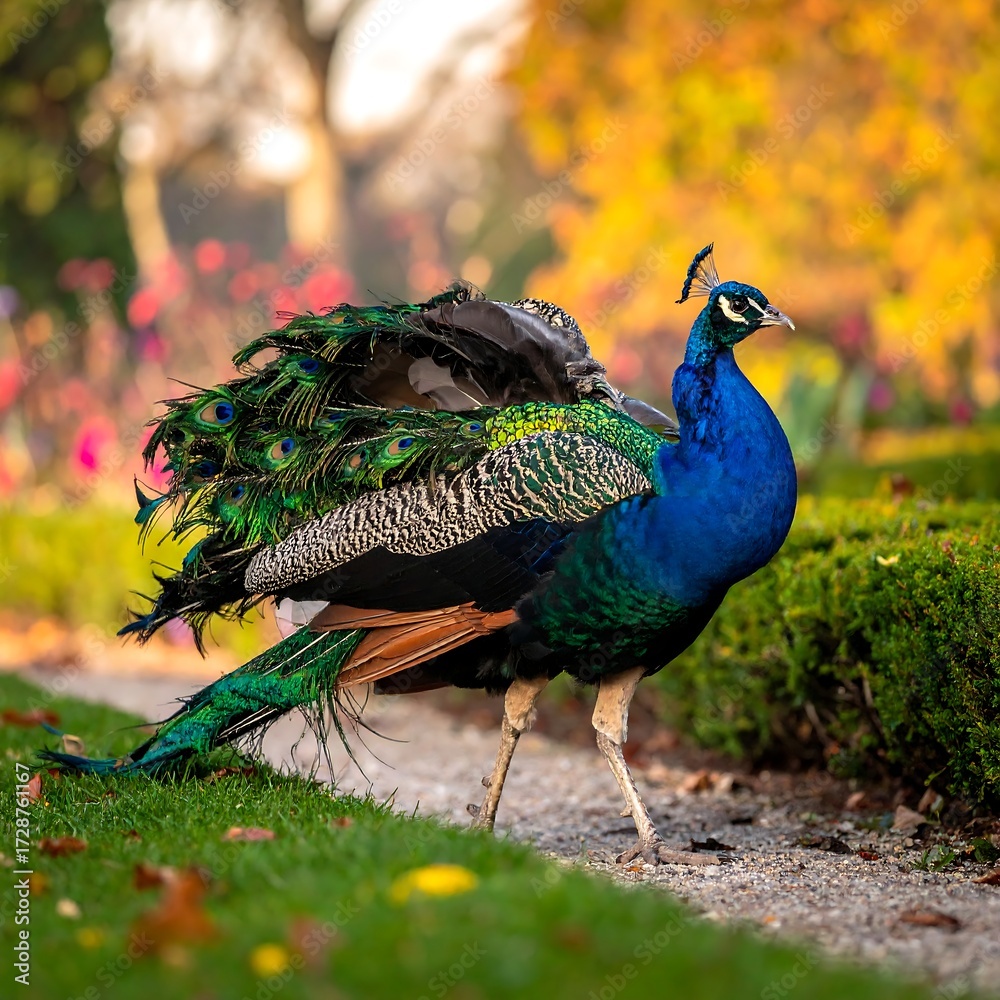 Obraz premium Peacock in autumn garden